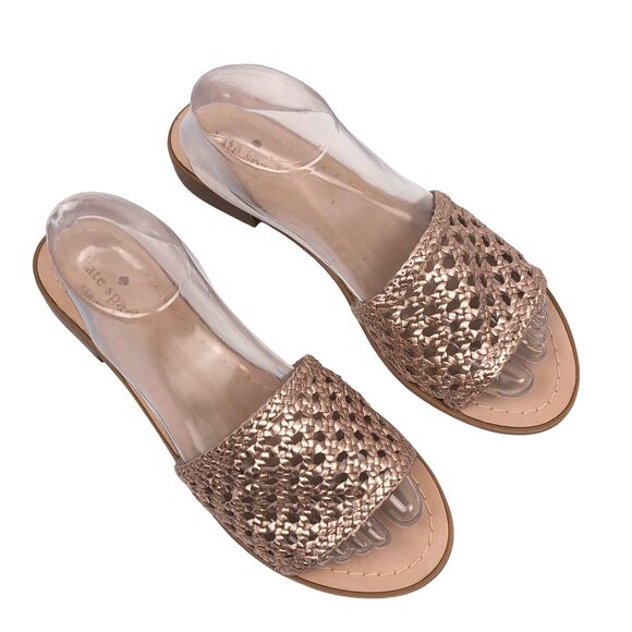 Kate Spade Berlin Woven Leather Sandals Slides Flat Sandal Size 8.5 Rose Gold - Picture 2 of 8